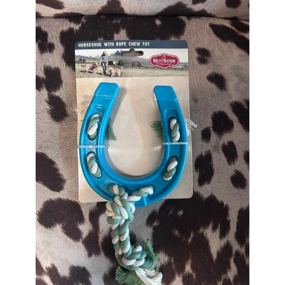 MuttNation Horseshoe Rope Chew Toy Dog One Size Blue Western Miranda Lambert New